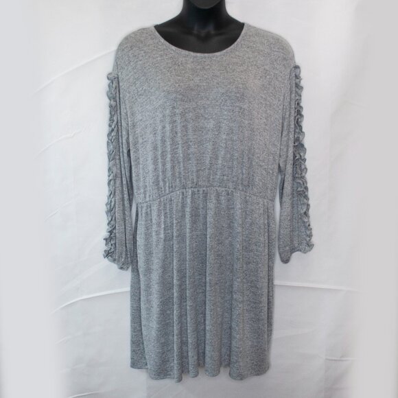 Lane Bryant Ruffle Sleeve Sweater Dress Womens 18 20 Gray Stretch Pockets RR14X - Picture 2 of 7